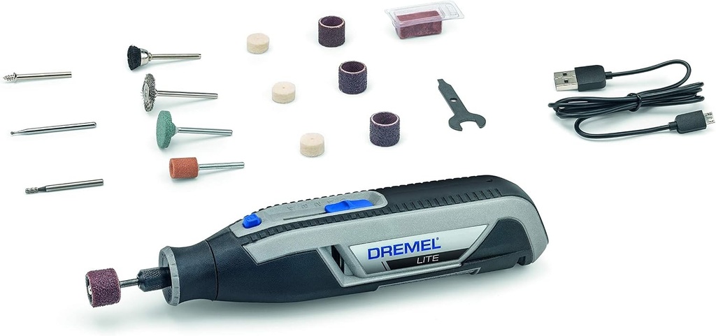 Unealtă multifuncțională fără fir Dremel Lite 7760, baterie litiu 3,6 V, kit cu 15 accesorii, încărcător USB, viteză 8000-25000 RPM pentru sculptură, gravare, șlefuire, curățare, lustruire, ascuțire și șlefuire