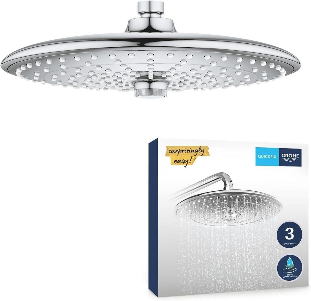 Cap de duș Grohe Vitalio Joy 260 Systems  3 tipuri de jet, Crom  26462000, Argintiu, Ø260mm
