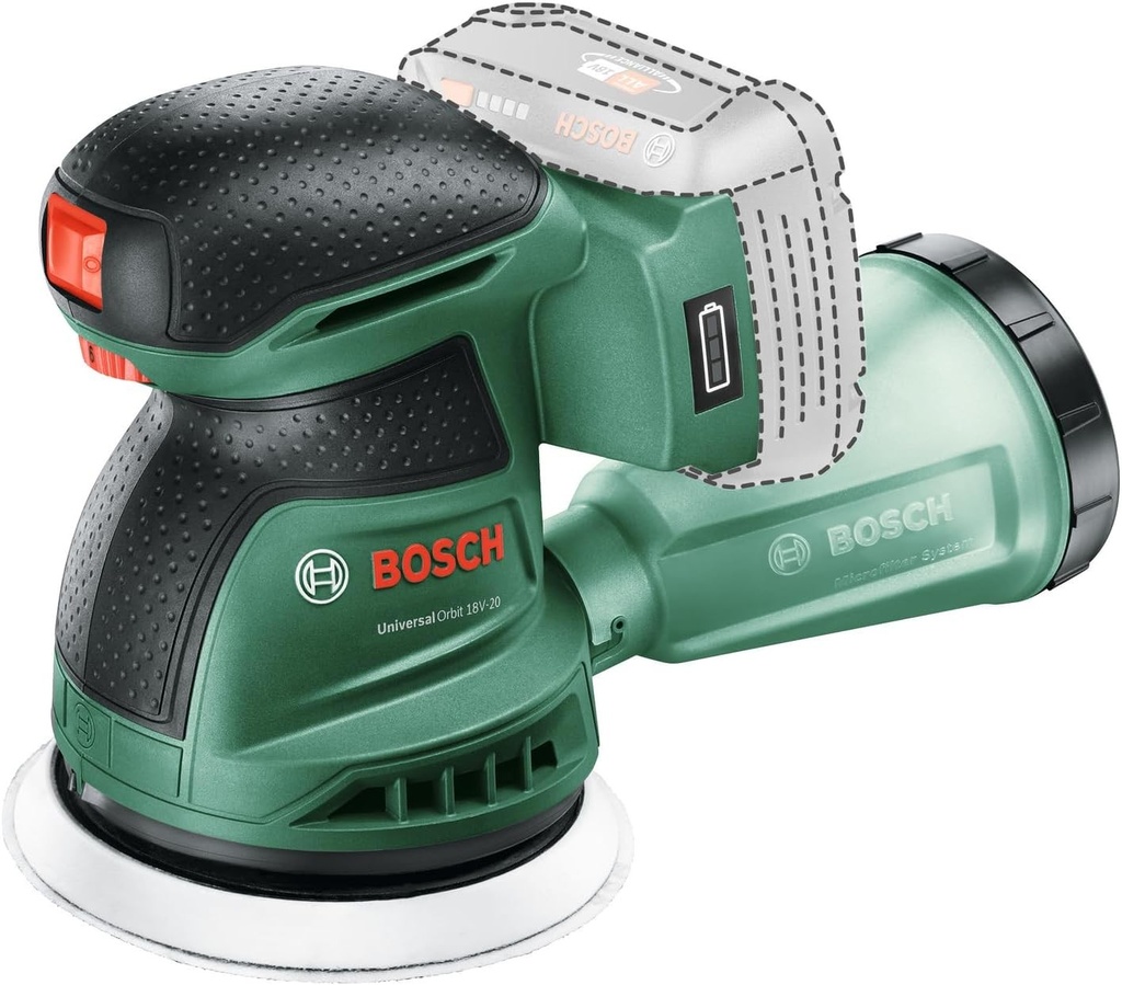 Șlefuitor orbital fără fir Bosch UniversalOrbit 18V-20 (șlefuirea suprafețelor din lemn de dimensiuni medii și mari, precum și a suprafețelor lăcuite și vopsite 125 mm; sistem de 18 volți; standard fără baterie)