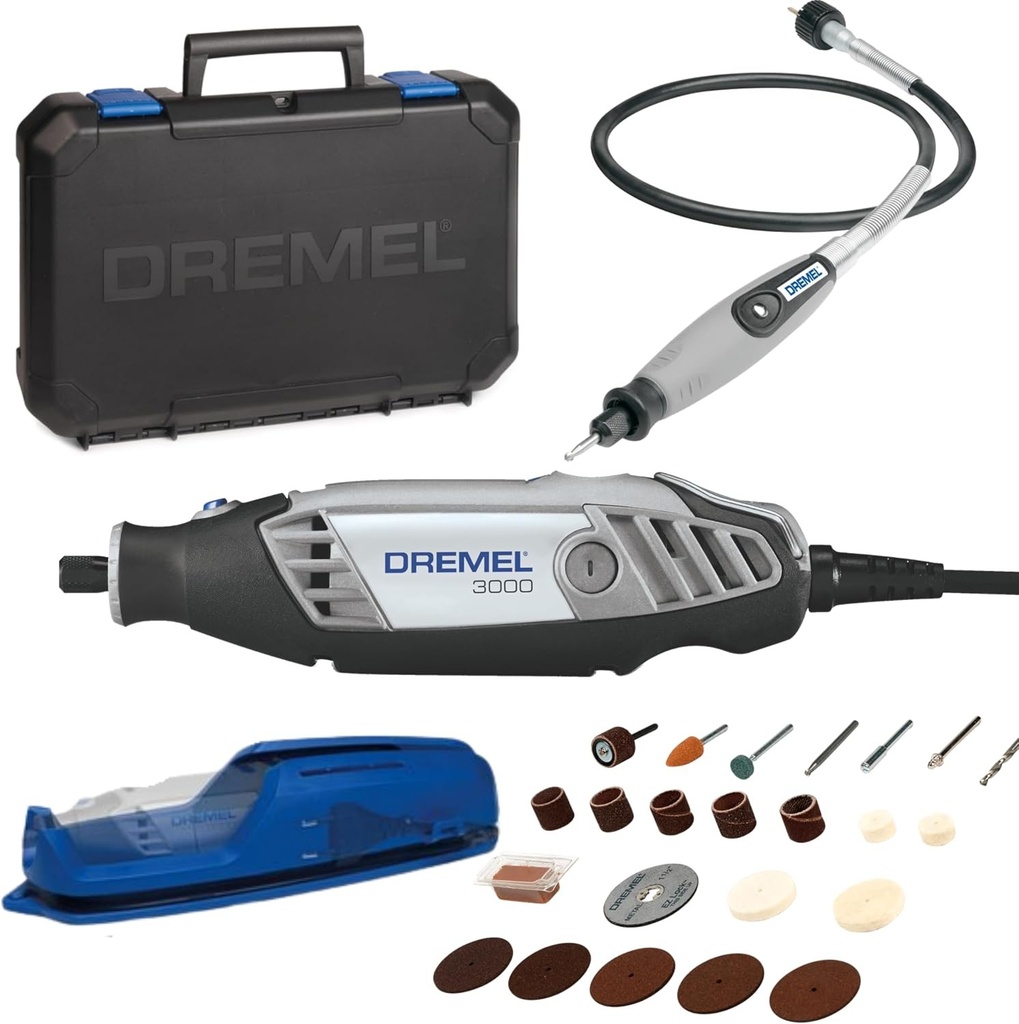 Unealtă multifuncțională Dremel 3000 130W, set cu 1 atașament, 25 accesorii, viteză variabilă 10.000-33.000 rpm pentru tăiere, șlefuire, gravare, lustruire, ascuțire, curățare, sculptură