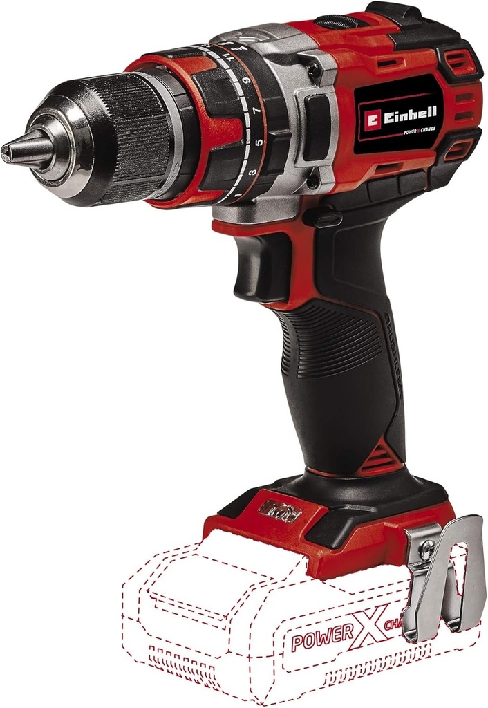 Mașină de găurit cu impact Einhell TE-CD 18/50 Li-i BL Solo Power X-Change (Li-ion, 18 V, 50 Nm, motor fără perii, angrenaj cu 2 trepte, mâner moale, furnizată fără baterie sau încărcător)
