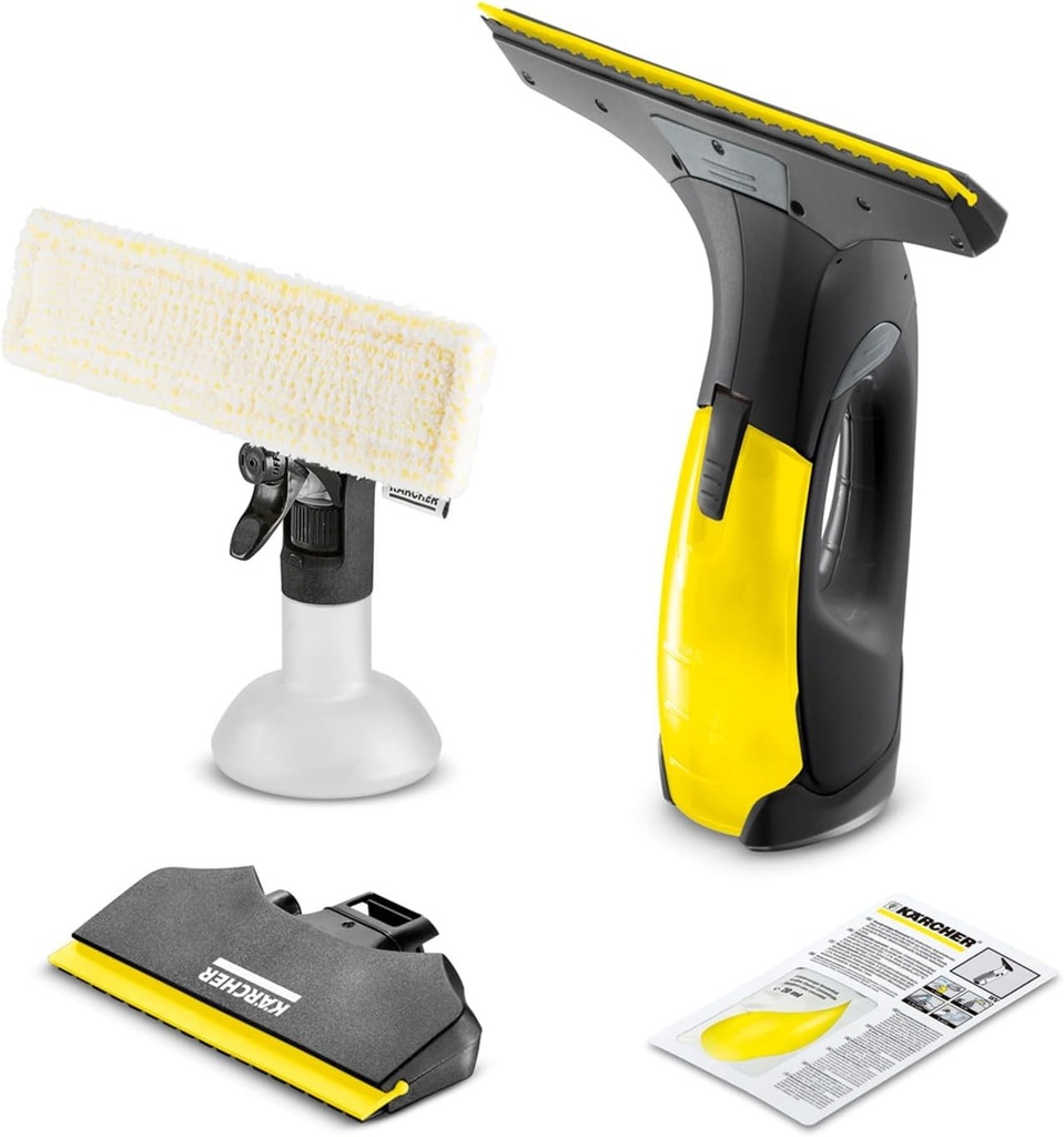 Aspirator de geamuri cu baterie Kärcher WV 2 Premium Black Edition (durata bateriei: 35 min, 2 duze de aspirare - îngustă / lată, sticlă de pulverizare cu capac din microfibră, concentrat de curățare a geamurilor 20 ml)