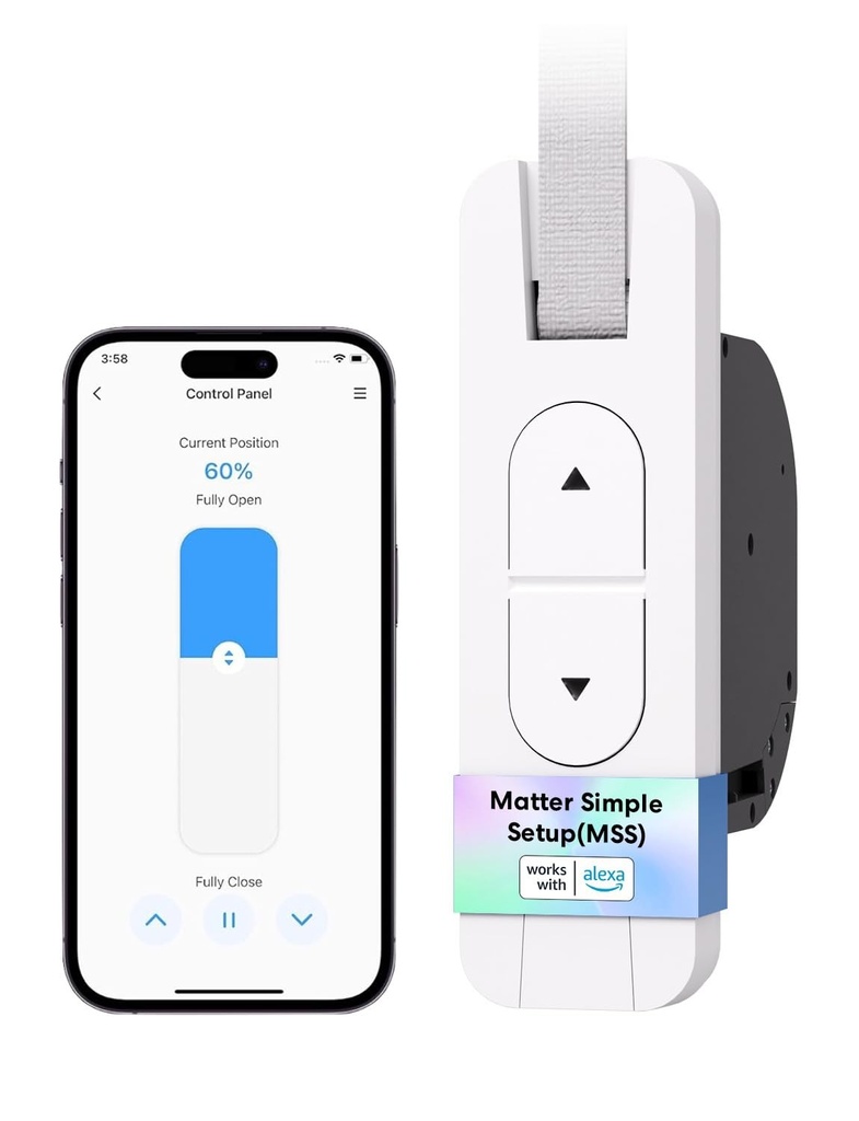 Rulou electric încastrat Meross Matter, rulou electric până la 45 kg (aprox. 6 m2), pentru curea de 23 mm, compatibil cu Apple HomeKit, Alexa, Google Assistant și SmartThings