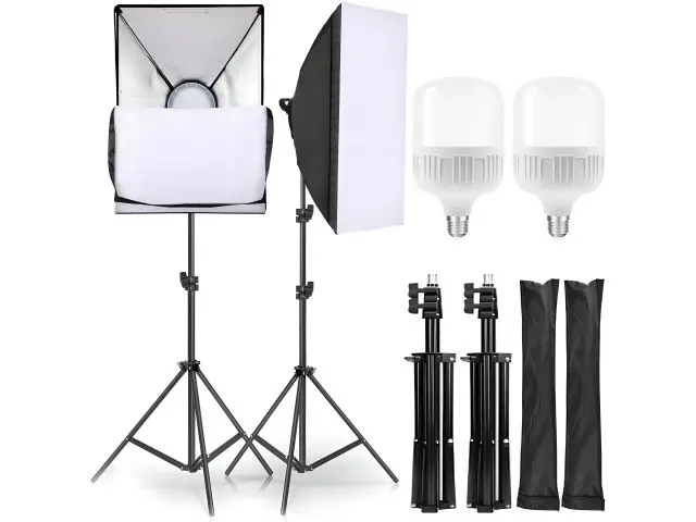 Set de iluminare foto cu 2 lămpi cu halogen de 800 W, softboxuri 50 x 70 cm și stative