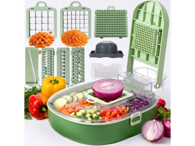 Feliator de legume, tocător, tăietor de ceapă 14 în 1, tăietor de carne și cuburi, tocător universal pentru legume, mandolină pentru feliat fructe și legume, din oțel inoxidabil