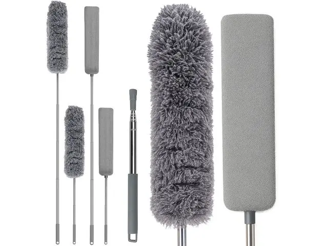 Peri de praf telescopica cu 2 capete, rotund și alungit, până la 250 cm, mop de praf cu mâner telescopic pentru tavan, colțuri, mobilier,