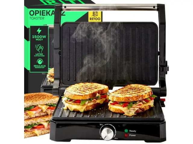 Grill de contact electric 2200 W pentru sandvișuri și panini, deschidere la 180°