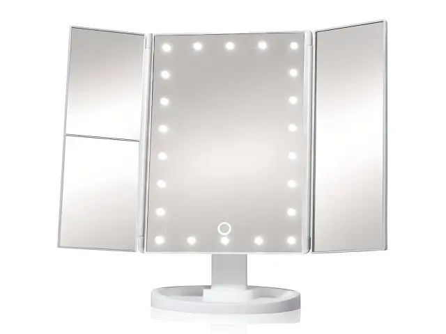 Oglindă LED pentru cosmetică, oglindă de machiaj pliabilă, iluminată, mărire 2X și 3X, oglindă de masă