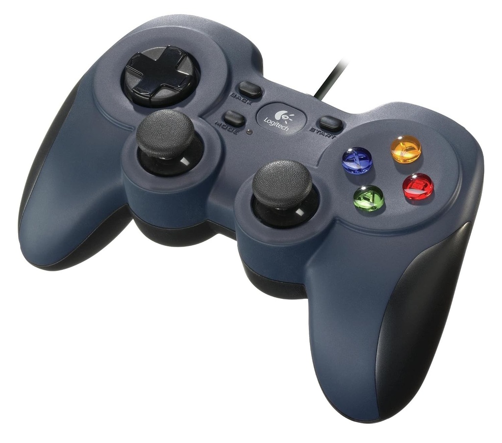 Gamepad cu fir Logitech F310, configurație consolă, D-pad cu 4 butoane, prindere confortabilă, cablu de 1,8 m, PC - Albastru/Gri