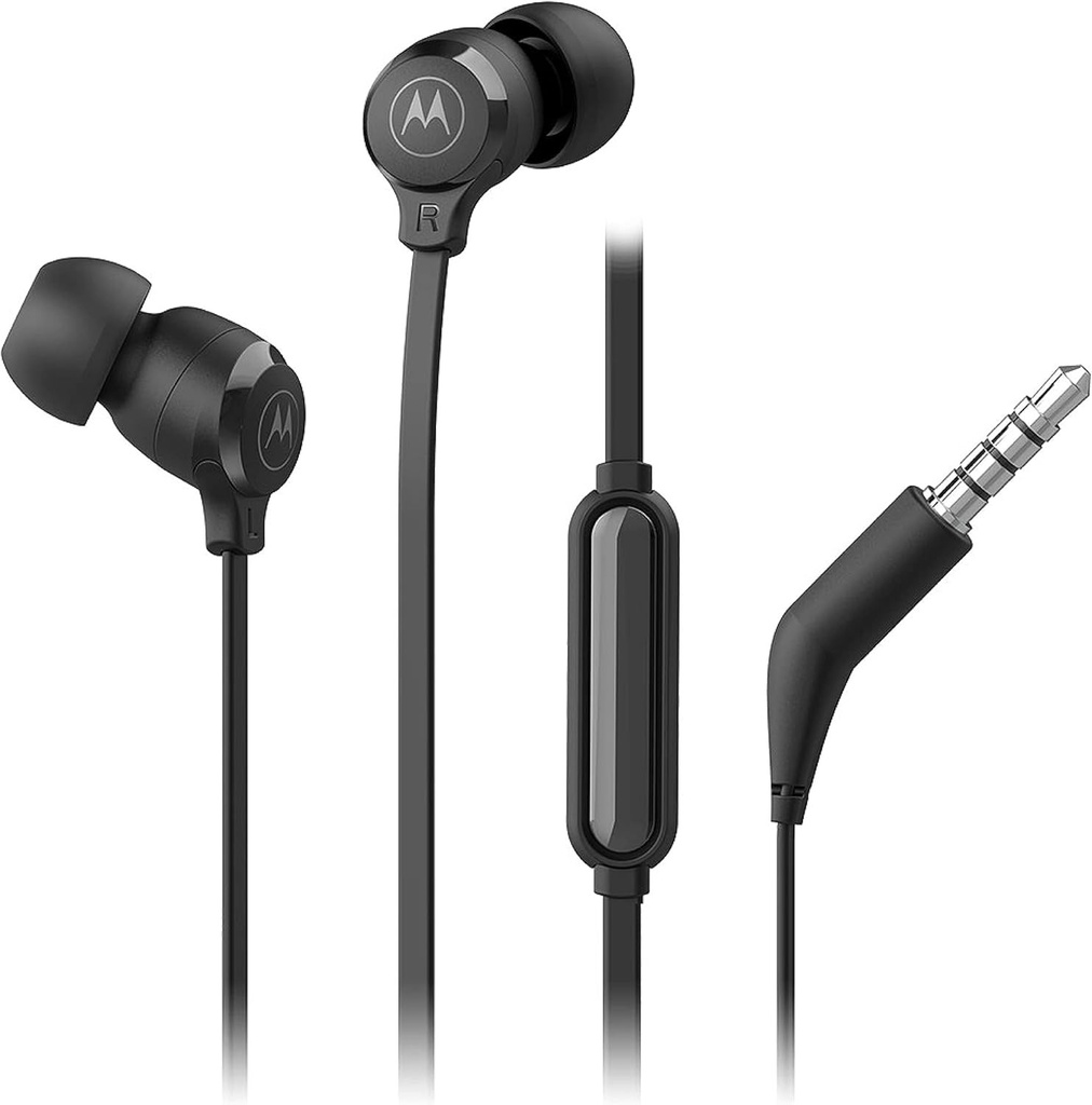 Casti Motorola Sound 3-S | Casti intraauriculare cu microfon | Cablu anti-incurcare, bas profund si design ergonomic cu o potrivire confortabila | 3,5 mm | Negru