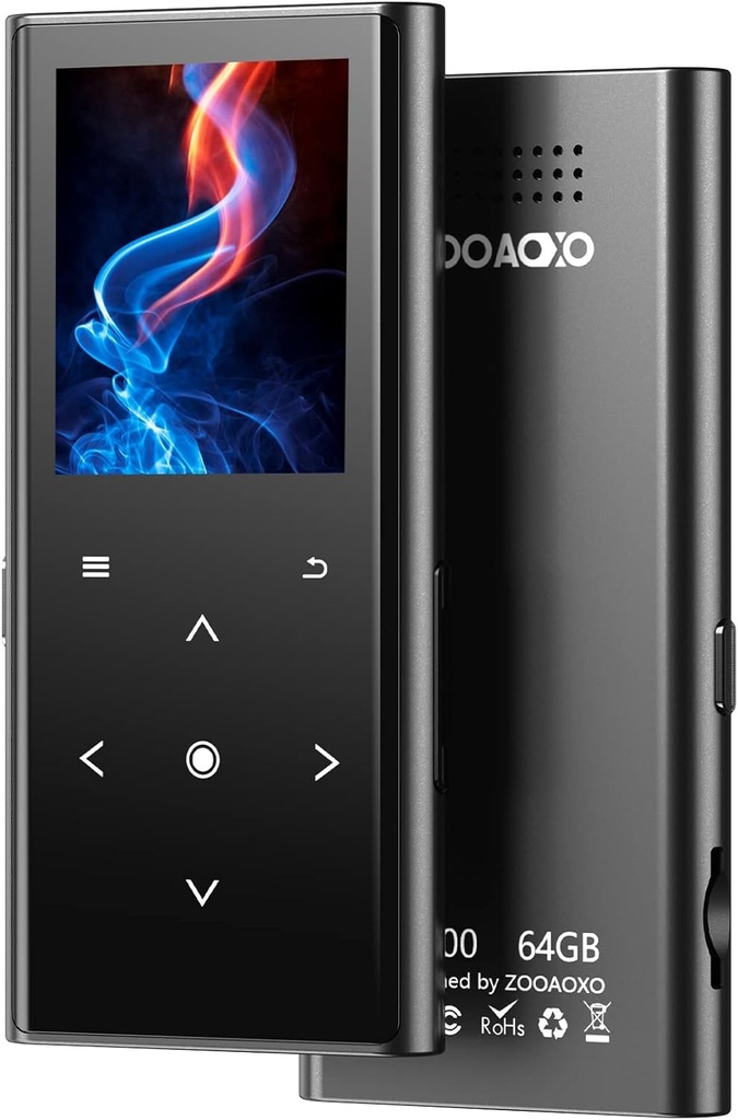 Player MP3 ZOOAOXO cu Bluetooth, difuzor HD încorporat, radio FM, înregistrare vocală, design compact, greutate 70g, sunet HiFi, ideal pentru sport, căști incluse