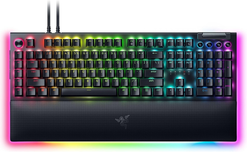 Tastatura Razer BlackWidow V4 Pro (Comutator Verde) - Tastatura Mecanica de Gaming Snap Tap (Comutatoare Mecanice Clicky, Rotita de Comanda si 8 Taste Macro, Multifunctionala)
