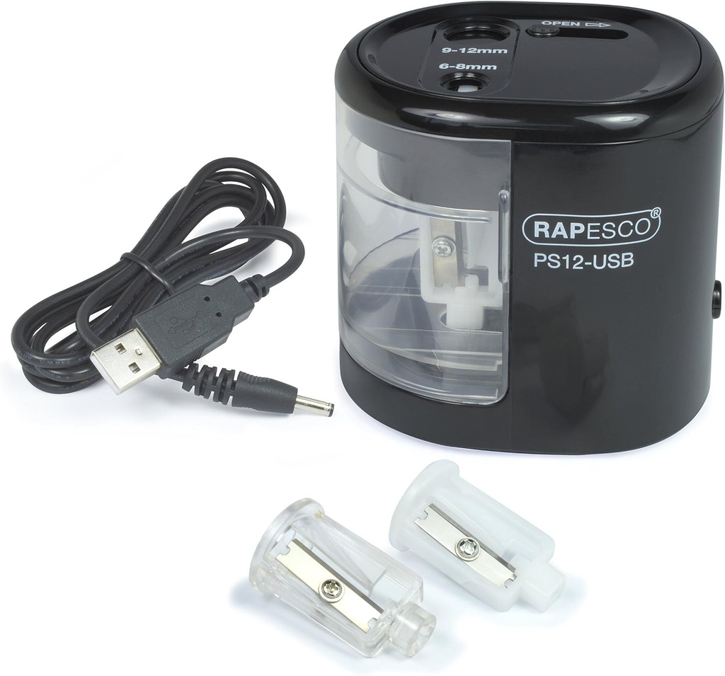 Ascutitoare electrică automată Rapesco  cu USB/baterie, neagră