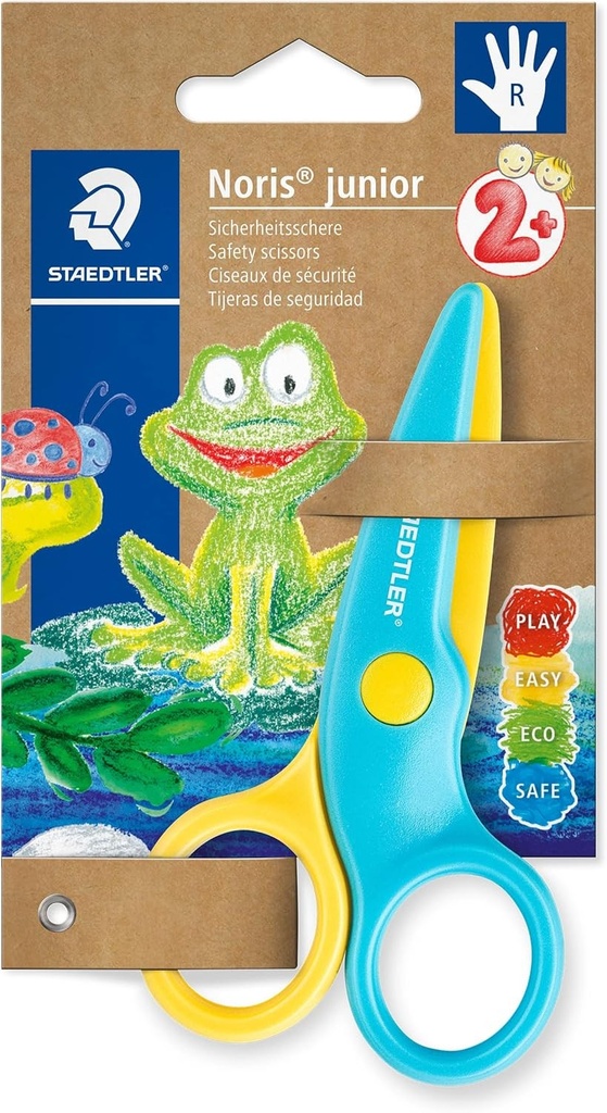 Foarfeca de siguranta STAEDTLER Noris junior, pentru copii mici, colturi rotunjite, lungime 10 cm, model dreptaci, parul si materialul nu pot fi taiate, 965 40 BK 