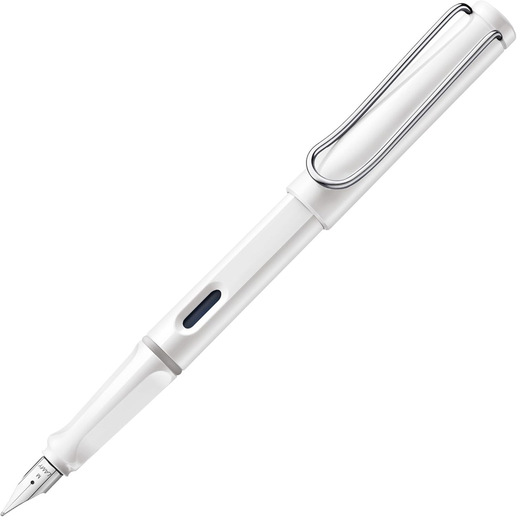 Pix alb Lamy Safari - stilou cu maner ergonomic si varf de otel lustruit cu latime de linie EF - plastic robust ASA - incl. cartus de cerneala T 10 albastru - dreptaci 