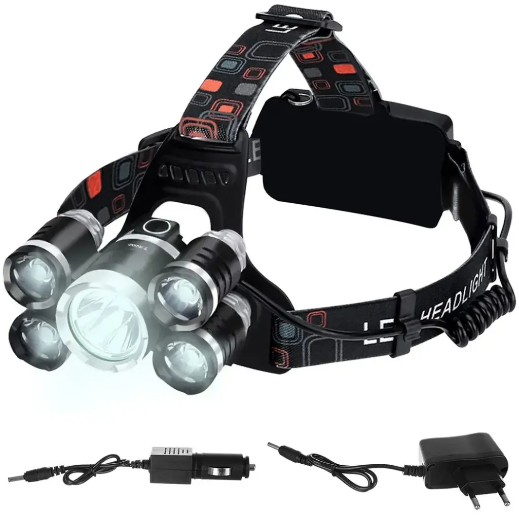 Lanternă frontală cu 5 LED-uri CREE T6