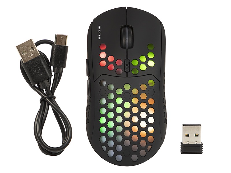 Mouse gaming optic wireless Blow Flash, acumulator încorporat, iluminare RGB, 800/1200/1600 DPI, USB-C