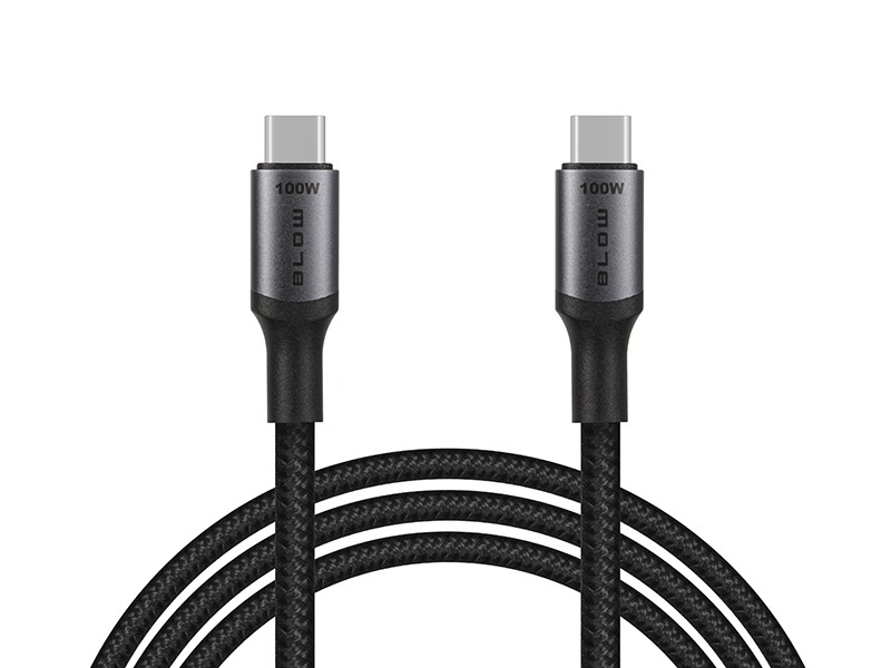Cablu USB-C – USB-C 1 m, împletit, negru, încărcare rapidă 100 W Power Delivery și QC 4.0
