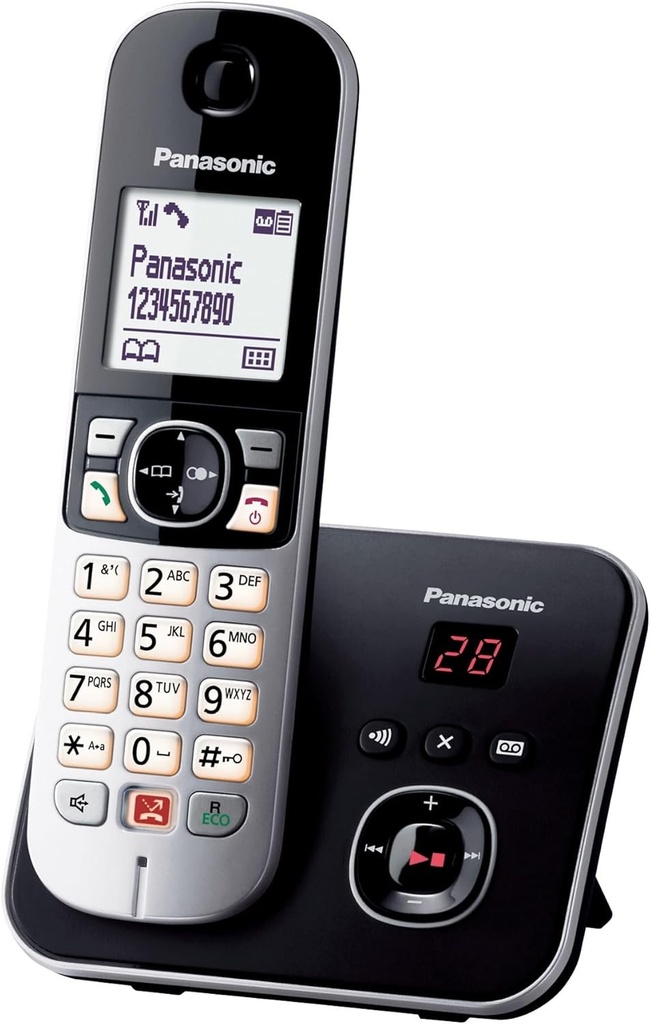 Telefon digital fara fir Panasonic KX-TG6861JTB cu mesagerie vocala, baza unica si receptor, ID apelant, blocare apel si apelare automata, afisaj
