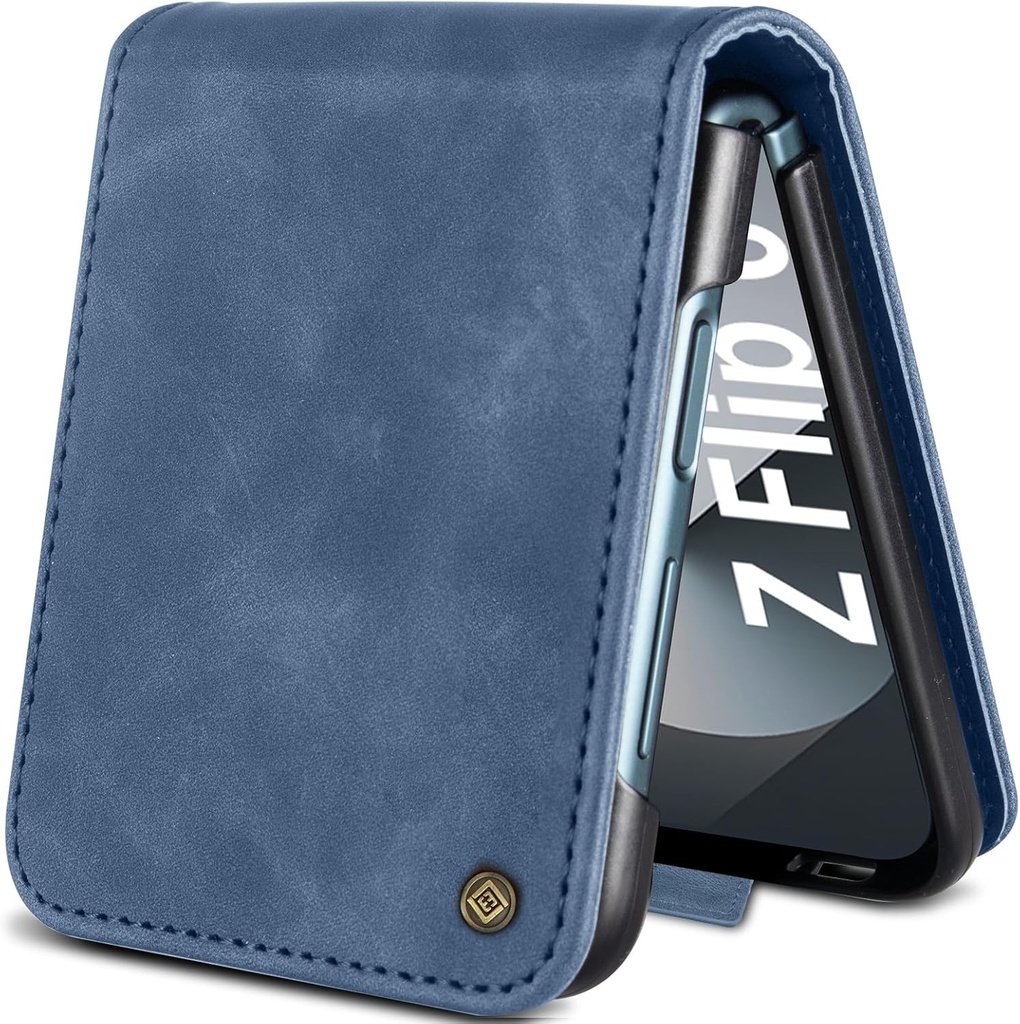 Husa pentru telefon Giyer pentru Samsung Galaxy Z Flip 6 5G Husa cu protector de ecran, functie de suport Slot pentru card Portofel Husa de protectie din piele premium Husa pentru husa Flip Galaxy Z Flip 6 Husa pliabila antisoc Z Flip 6 (albastru)
