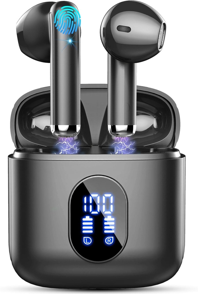 Casti Bluetooth, casti intraauriculare fara fir Bluetooth 5.3, casti fara fir 2024 cu 4 microfon ENC, casti cu anulare a zgomotului, bas adanc de 30 h, USB-C, casti impermeabile IP7, afisaj LED