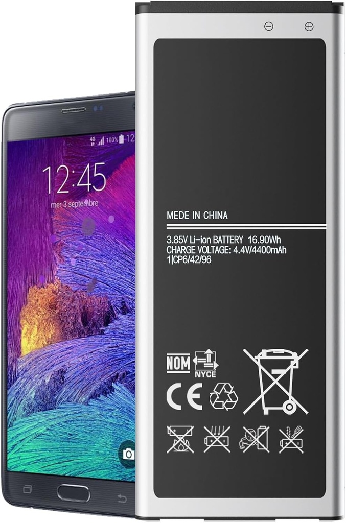[4400mAh] Baterie pentru Samsung Galaxy Note 4 | Baterie litiu-ion pentru modelele Samsung Note 4 N910 | N910U LTE | N910A AT&T | N910V Verizon | N910P Sprint | N910T T-Mobile