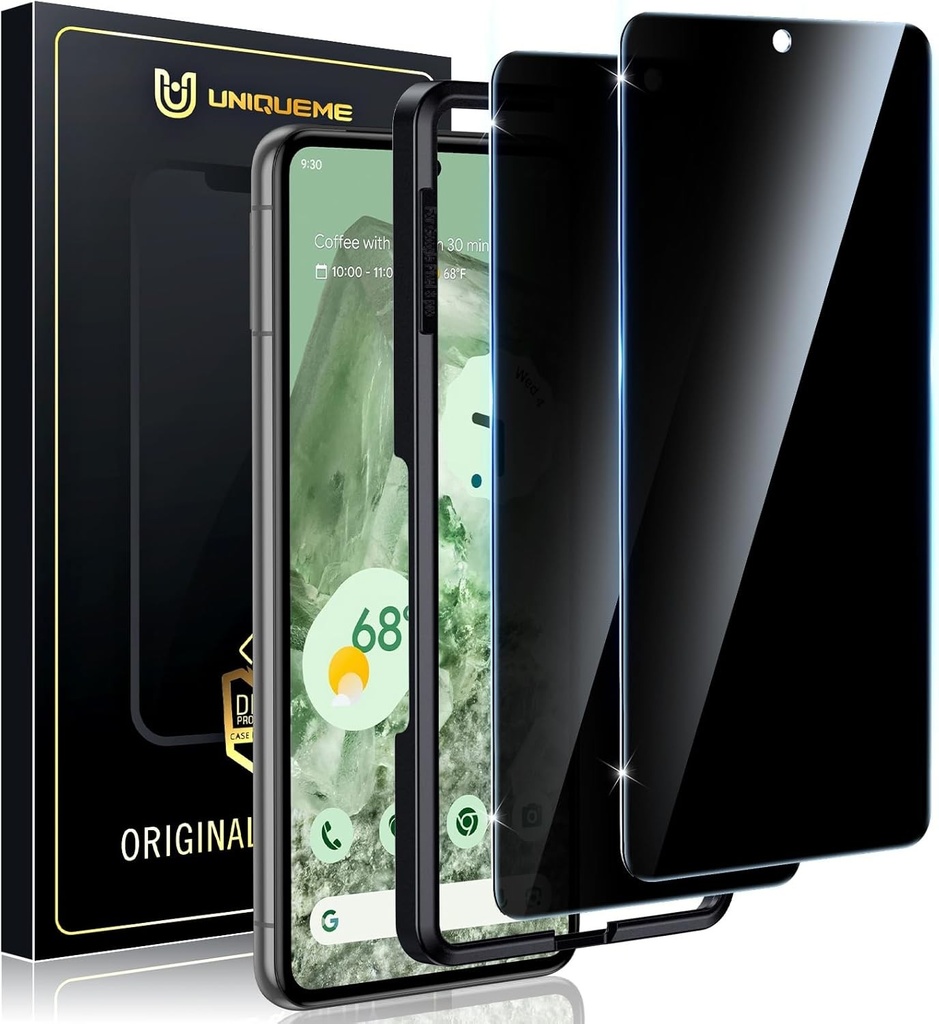 UniqueMe Pachet de 2 sticla securizata pentru Google Pixel 8 Anti Spy, protectie completa pentru ecran de confidentialitate cu kit de instalare, folie de protectie pentru sticla