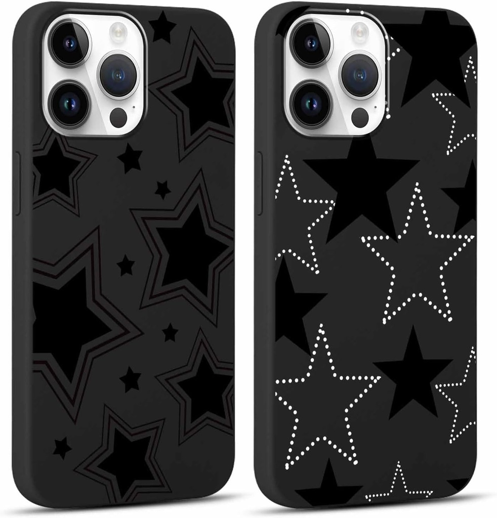 Husa de telefon Yoedge Pachet de 2 pentru iPhone 14 Pro Max Husa 6,7", Design cu stea Femei Fete Husa estetica cu motiv Kawaii Husa subtire, neagra, siliconica, subtire, TPU, rezistenta la socuri, pentru iPhone 14 Pro Max