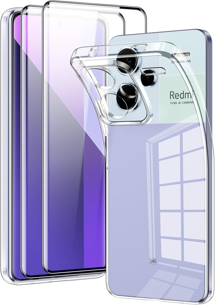 Votvloay pentru Xiaomi Redmi Note 13 Pro Plus 5G (nu pentru Redmi Note 13 Pro 5G) Husa transparenta cu 2* ecran de protectie, husa transparenta pentru telefon mobil Sticla de protectie blindata, husa de protectie Husa de silicon Sticla de protectie 6,67 inchi