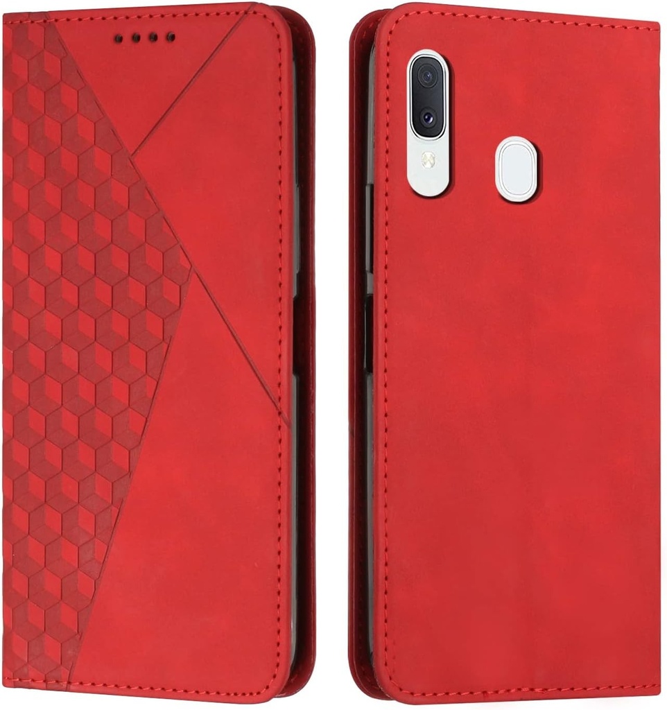 KOUYI compatibil cu husa Samsung Galaxy A40, retro Premium din piele PU moale TPU Husa pliabila Sloturi pentru card Functie de suport magnetic Portofel cu rabat Husa pentru telefon mobil rezistenta la socuri (rosu)