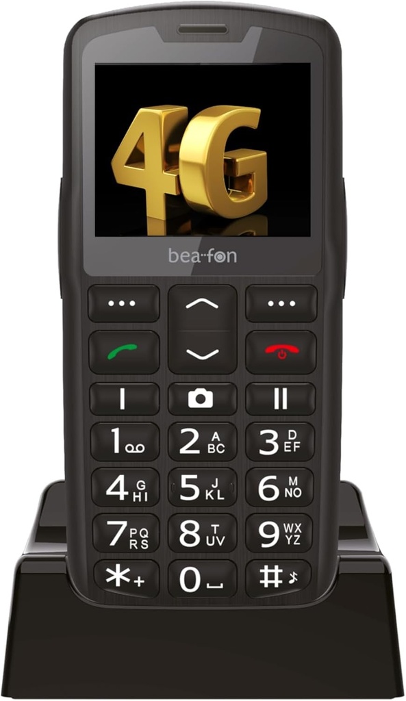 Beafon, SL260 LTE 4G, Silverline, telefon cu buton, telefon mobil senior cu buton de apel de urgenta SOS, compatibil cu aparate auditive, M4/T4, semnal luminos, afisaj de 2,2" (5,58")