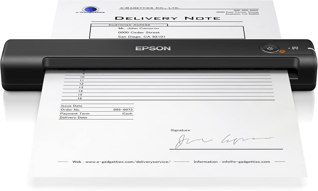 EPSON WorkForce ES-50 | Scaner mobil de documente - 600 DPI, alimentat prin USB, 10 PPM, design compact, software ScanSmart, alimentator automat de documente, negru