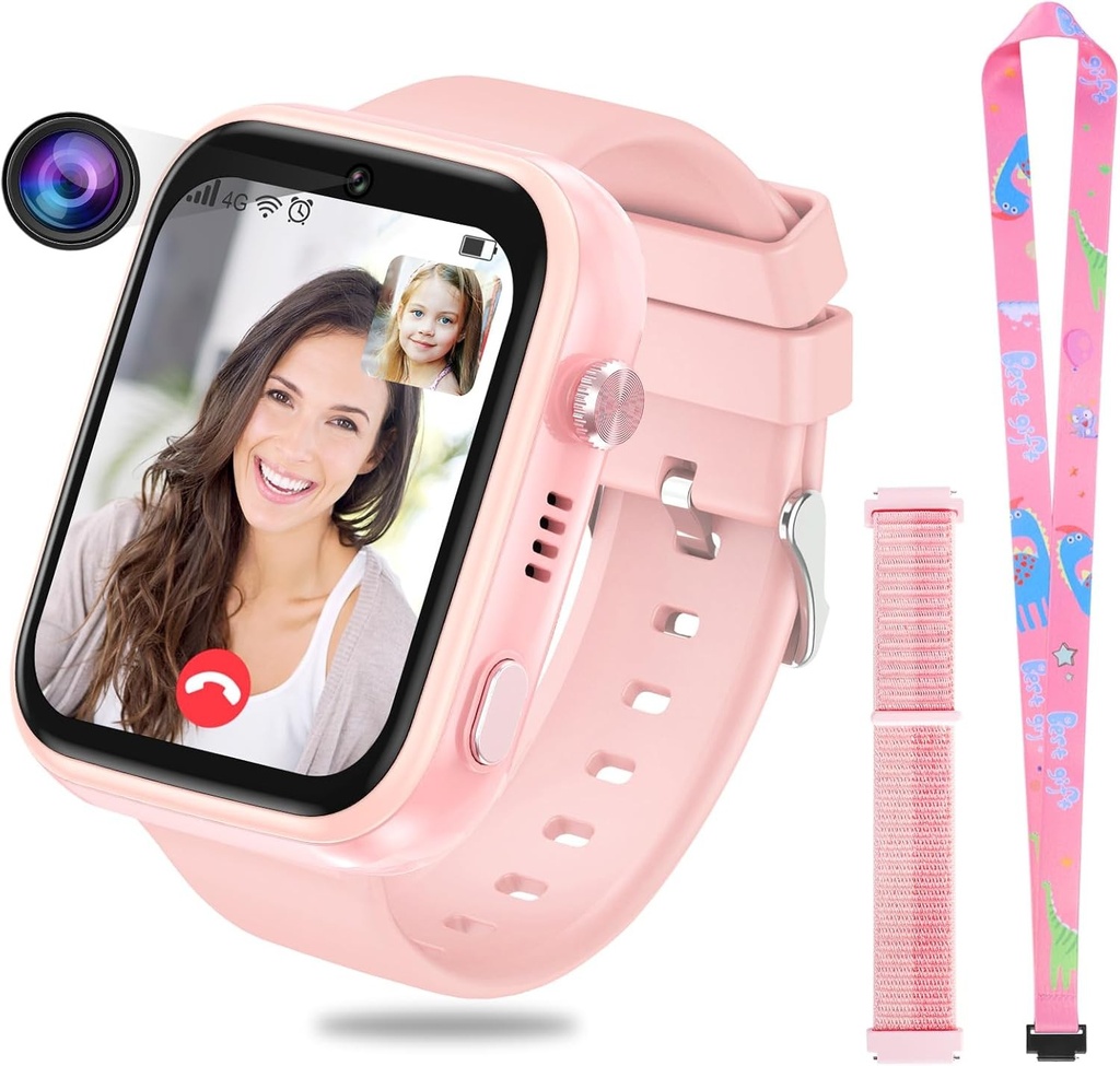 Ceas inteligent OKYUK 4G pentru copii, tracker GPS, mai multe stiluri de desktop din care sa aleaga, apelare bidirectionala, competenta de imagine, SOS, Wi-Fi, ecran tactil rezistent la apa pentru baieti si fete de 4-12 ani (T45 roz)