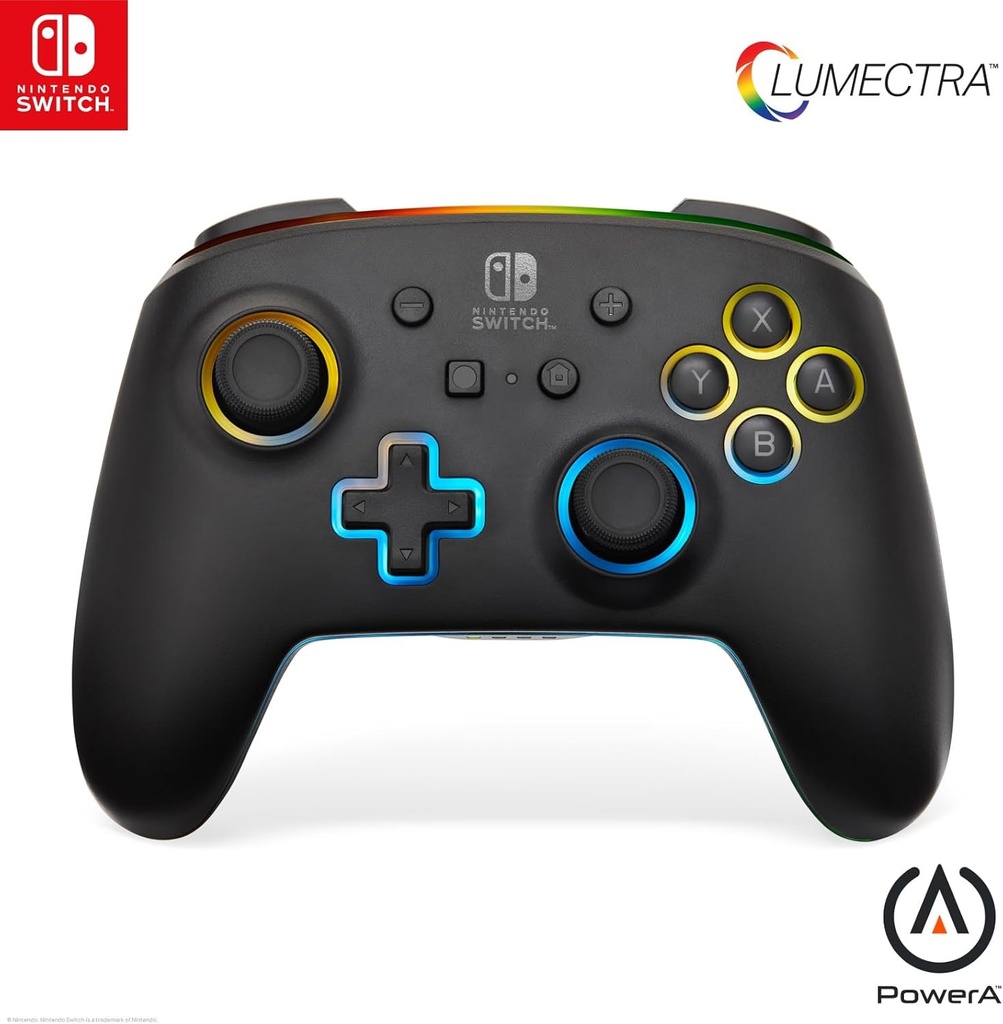 Controler wireless imbunatatit PowerA pentru Nintendo Switch cu Lumectra, controler pentru jocuri video fara fir, controler pentru jocuri, cu licenta oficiala, controler RGB