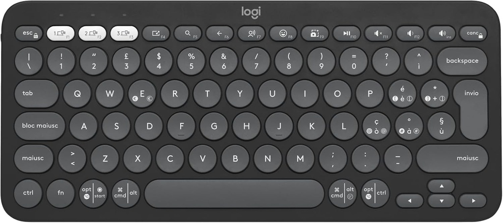 Logitech Pebble Keys 2 K380s, tastatura Bluetooth cu mai multe dispozitive cu taste de comenzi rapide personalizabile, subtire si portabila, comutare usoara pentru Windows, macOS, iPadOS, Android, ITA QWERTY, grafit