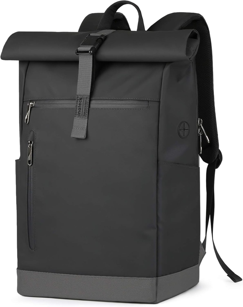Inateck Rucsac RollTop Barbati Femei 25L-30L Rucsac pentru bicicleta Rucsac scolar pentru universitate, timp liber, munca, sport, calatorii, rucsac elegant cu compartiment pentru laptop de 17 inchi, negru