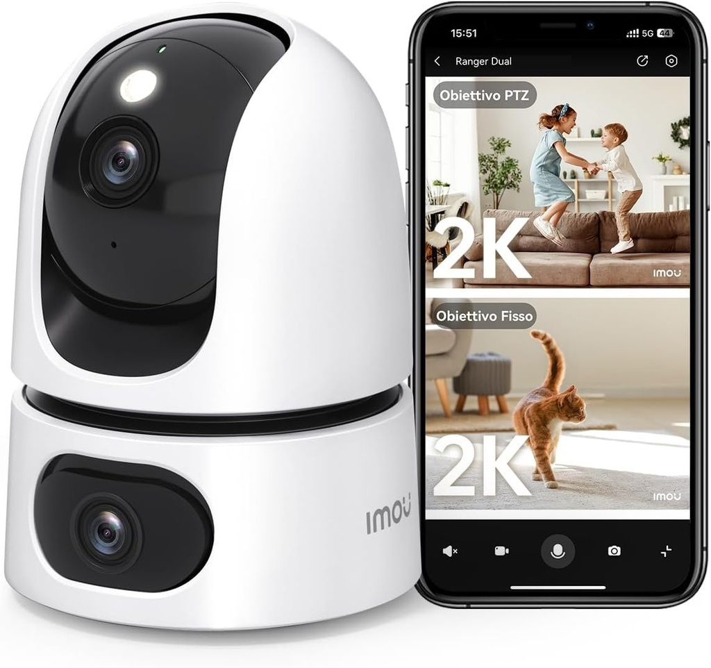 Imou 2K+2K Camere duble Supraveghere interioara cu AI uman/animal de companie, vedere nocturna color, Camera de supraveghere interioara WiFi PTZ 360°, urmarire automata, audio bidirectional, sirena, mod privat, ideal pentru bebelusi/animal de companie