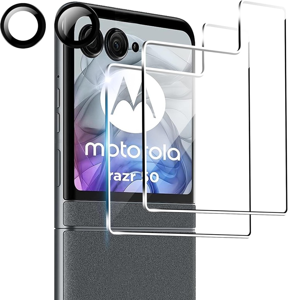 FDHYFGDY 2 pachete de protectie pentru ecran pentru Motorola Razr 50/50s, sticla securizata, 2 pachete de folie de sticla pentru camera, duritate 9H, protectie pentru ecran rezistenta la zgarieturi si fara bule