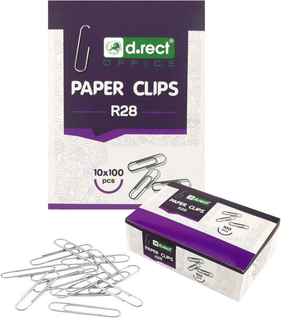 D.RECT ​​​​1000 de bucati agrafe metalice de birou | 28mm | Cu model sau pentru hartie | Agrafe si capse | Presa hartie galvanizata pe birou | 10x100 bucati argint