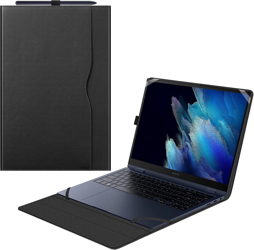Husa Fintie pentru Samsung Galaxy Book 5/4 360&Book 4 de 15,6 inchi - Husa de protectie Premium Folio cu sloturi pentru documente, neagra