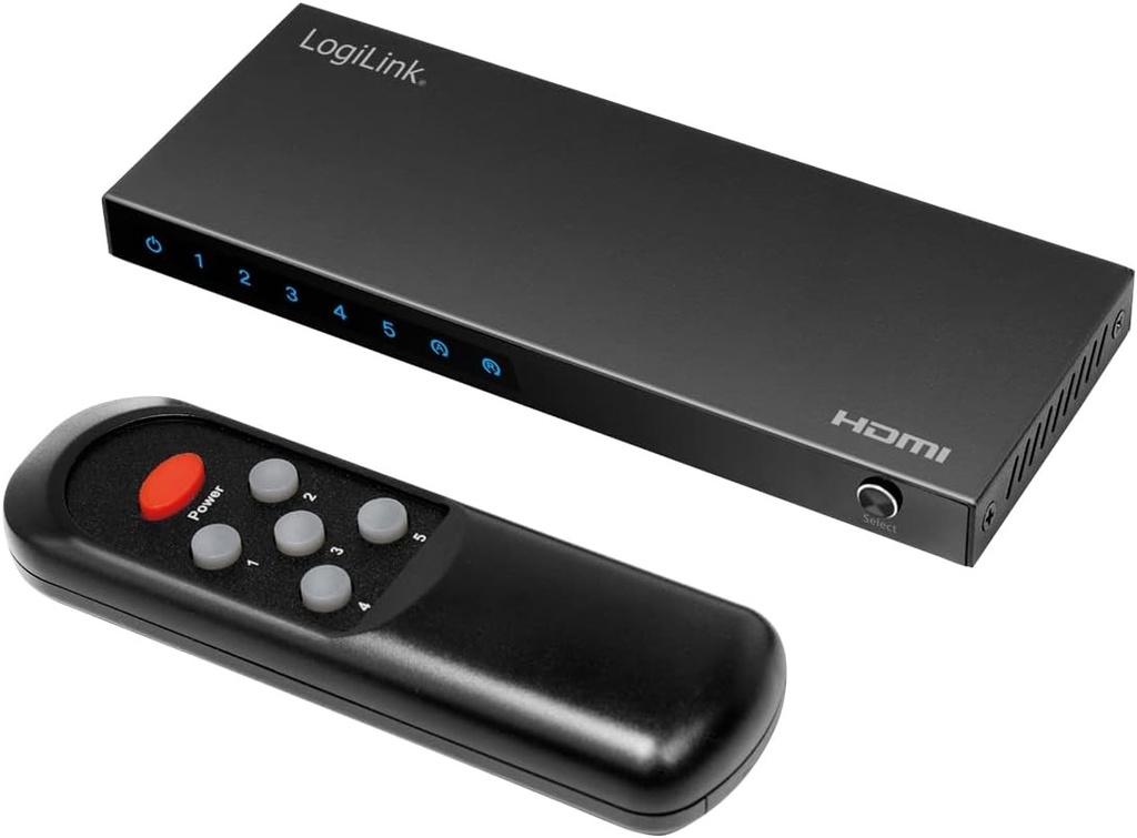 Comutator LogiLink HDMI pentru comutarea a pana la 5 surse de intrare (VCR, DVD player, consola de jocuri etc.) in Ultra HD 4K/60 Hz