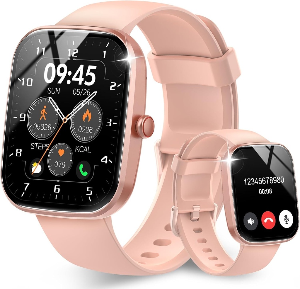 Ceas inteligent pentru barbati si femei cu apel Bluetooth, ceas inteligent de 1,91 inchi cu 112 moduri sportive, ceas inteligent impermeabil IP68 cu pedometru/monitor de ritm cardiac/monitor de somn Android iOS Roz