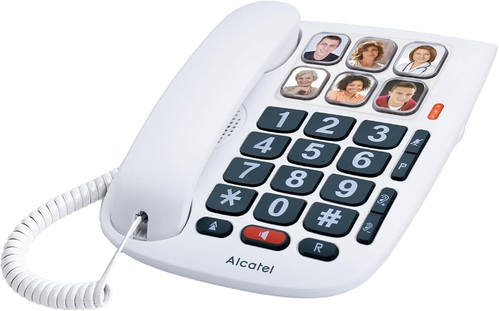 ALCATEL TMAX 10 - Telefon fix cu fir pentru seniori - Butoane mari - Maini libere - Indicator luminos pentru apeluri primite - Taste foto - Compatibil cu aparate auditive - Alb