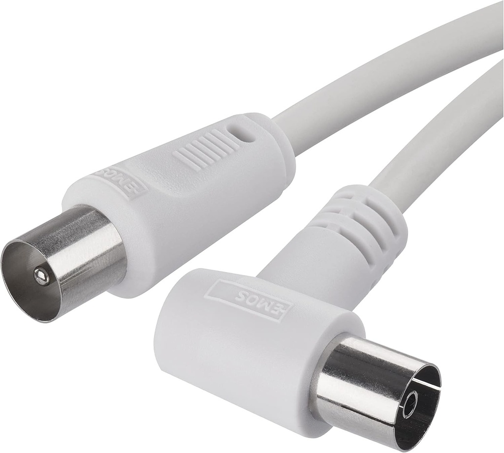 Cablu antena EMOS, cablu coaxial, cablu de televiziune 5 m, cablu coaxial pentru televiziune digitala, TV, receptor, satelit, cu ecran dublu, mufa coaxiala dreapta la mufa coaxiala inclinata (90°)