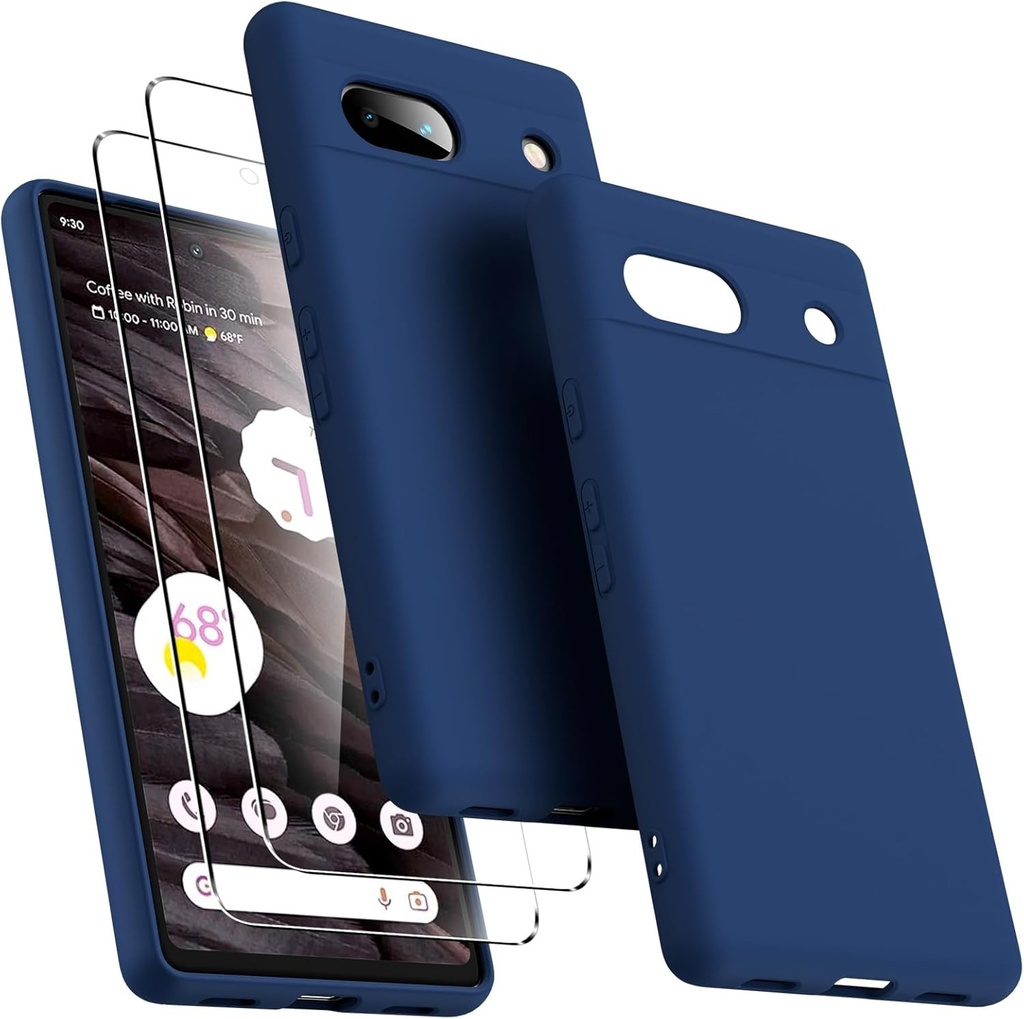 Husa Oududianzi pentru Google Pixel 7a cu 2 pachete de protectie pentru ecran din sticla securizata, husa de protectie subtire din silicon lichid rezistent la socuri pentru femei/barbati - negru
