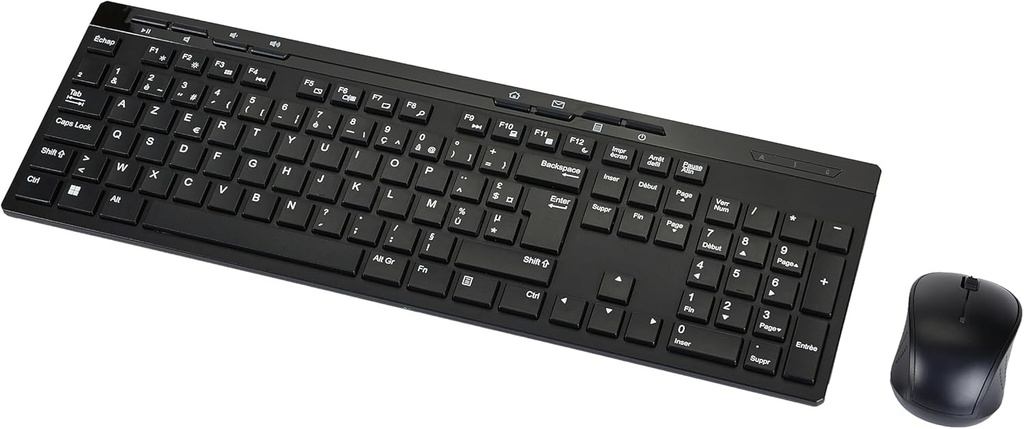 Combo de tastatura si mouse fara fir de dimensiune completa Amazon Basics, receptor USB de 2,4 GHz, aspect FR, negru