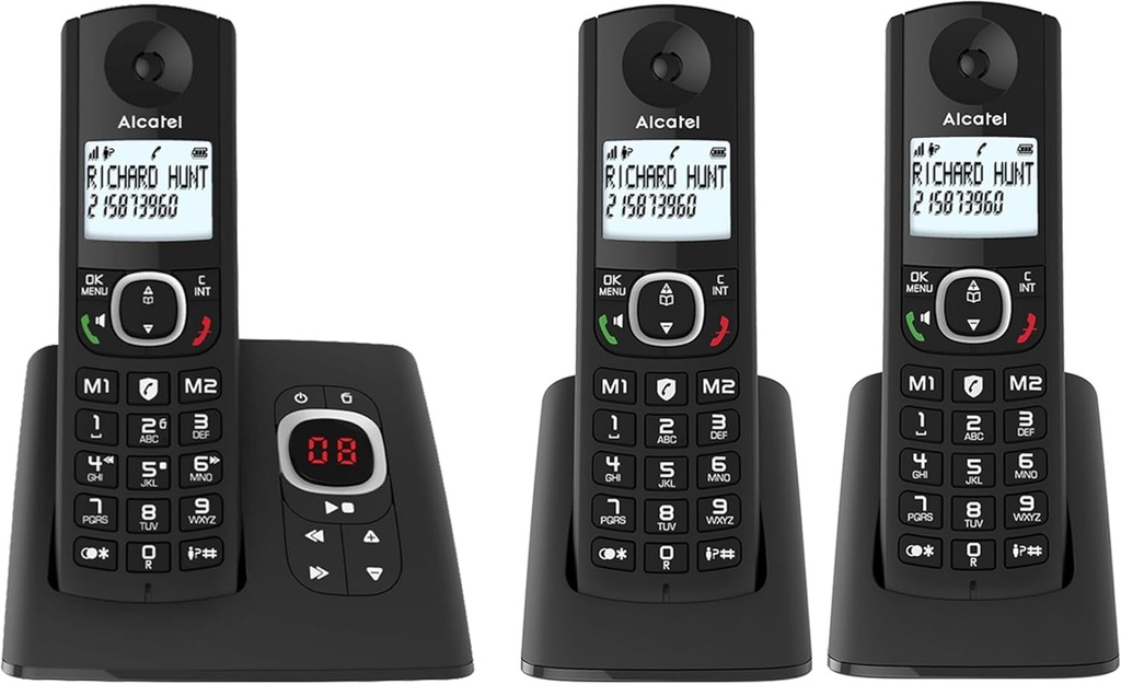 ALCATEL F530 Voice Trio - Telefon fara fir DECT cu robot telefonic - Ecran mare cu iluminare din spate - Difuzor - Blocare apeluri - 2 taste de memorie directa - 3 receptoare - Negru