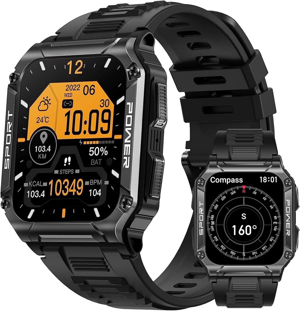 Ceas inteligent AVUMDA pentru barbati, ceas inteligent HD de 1,95 inchi, ceas sport rezistent la apa 5ATM cu peste 100 de moduri sportive, urmaritoare de activitate, calorii, monitorizare ritm cardiac, monitorizare somn SpO2, player muzical, memento prin SMS