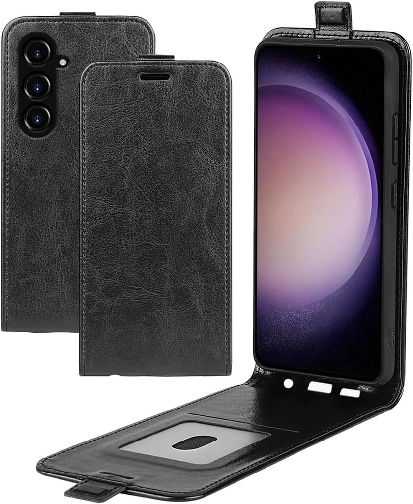 XFDSFDL(R) Samsung Galaxy S23 FE SM-S711 (6,4 inchi) Husa de protectie verticala cu rabat in sus si in jos din piele PU cu inchidere magnetica Husa portofel - neagra