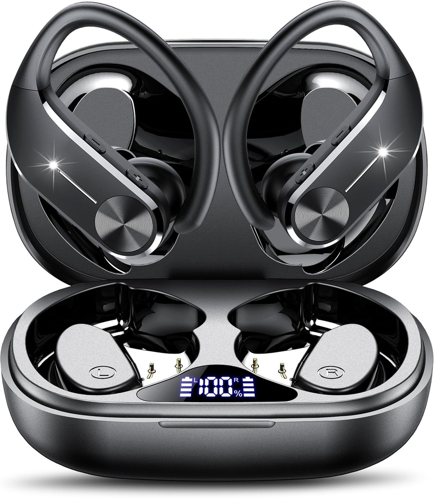 Casti wireless hadbleng, Bluetooth 5.3 Sport in-ear, cu 48 de ore de redare, afisaj LED, IPX7 impermeabil, casti incorporate cu 4 microfoane pentru fitness, lucru